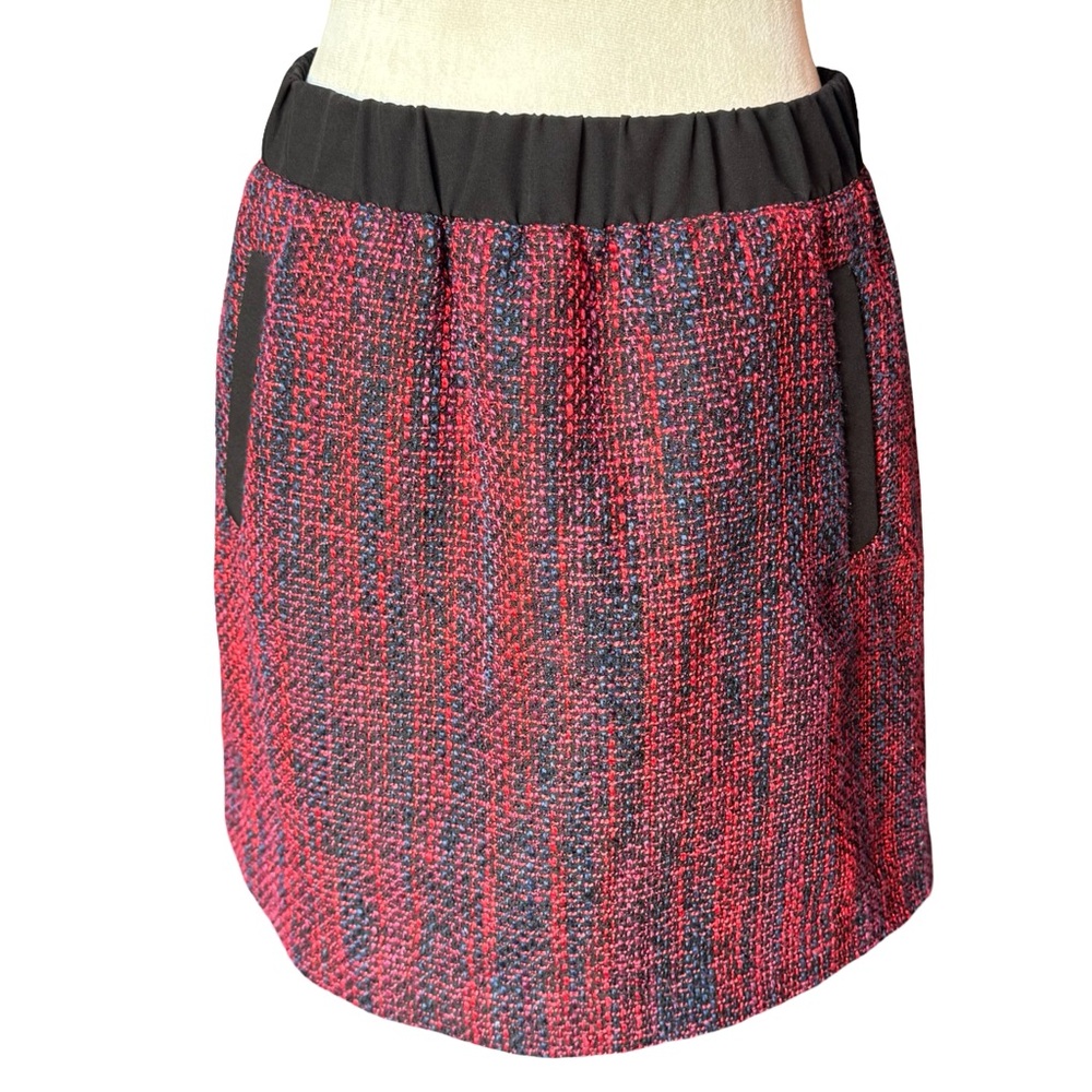 Loft Tweed Knee Length Pencil Skirt Size Medium Black Red Blue Textured Lined